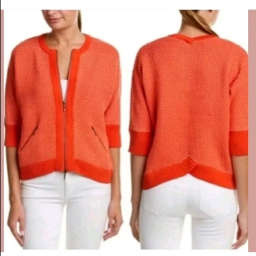 Cabi cocoon style orange zip front sweater medium preppy classic transitional